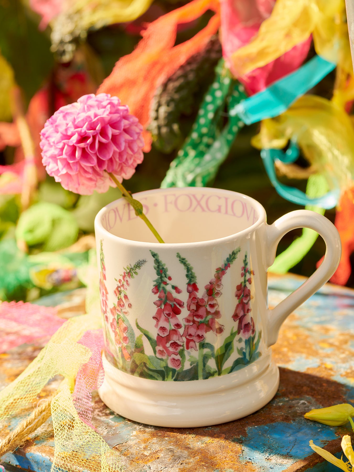 Foxgloves Stoneware Mug with Garden Illustration