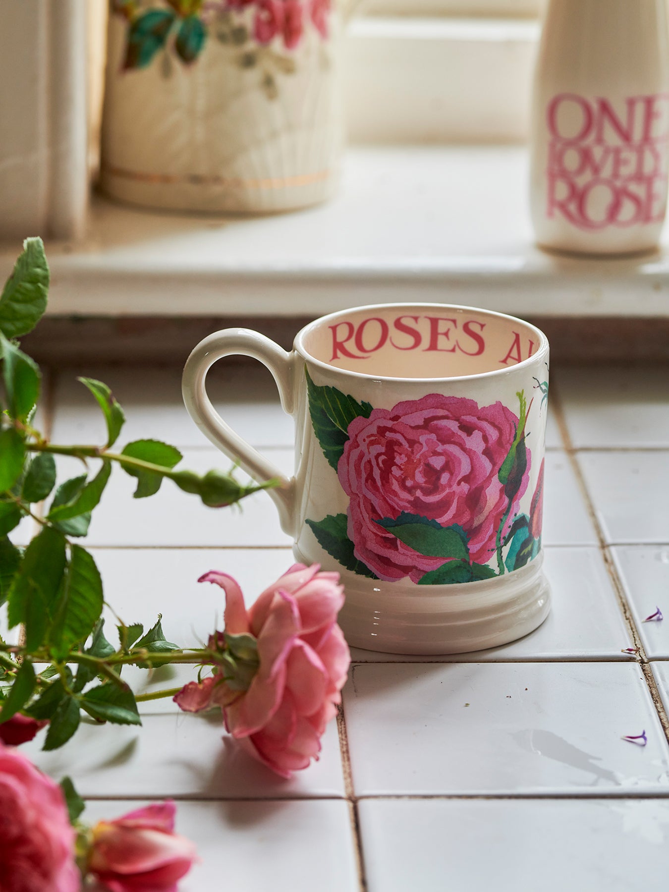 Emma’s Rose Stoneware Mug with Floral Detailing