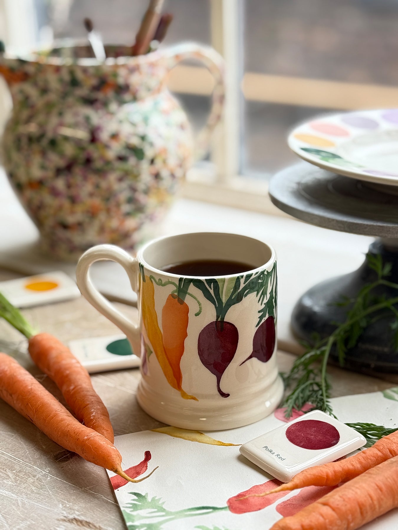 Carrots and Beets Stoneware Mug with Garden Motif