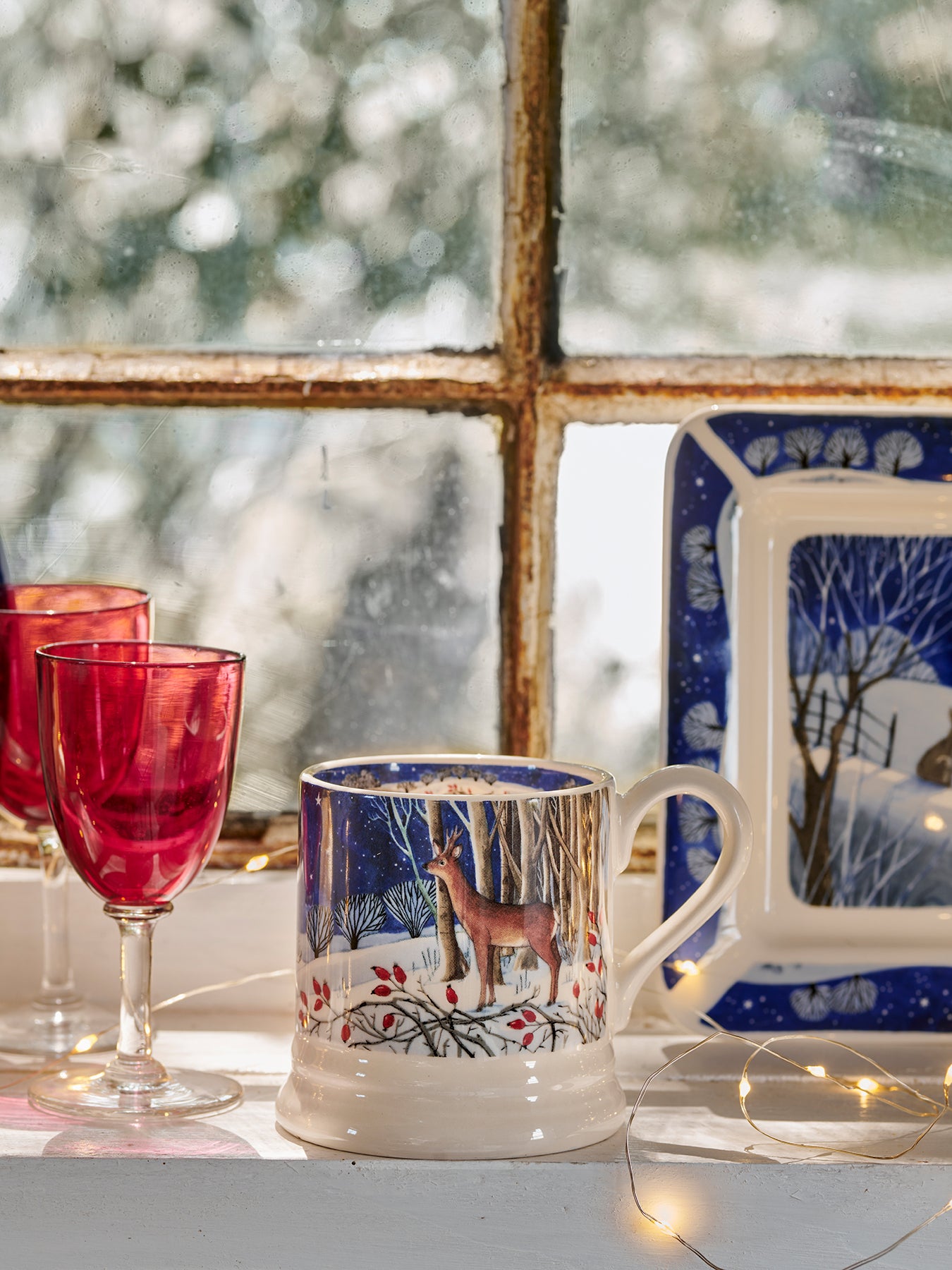 Midnight Deer Stoneware Mug with Seasonal Illustration