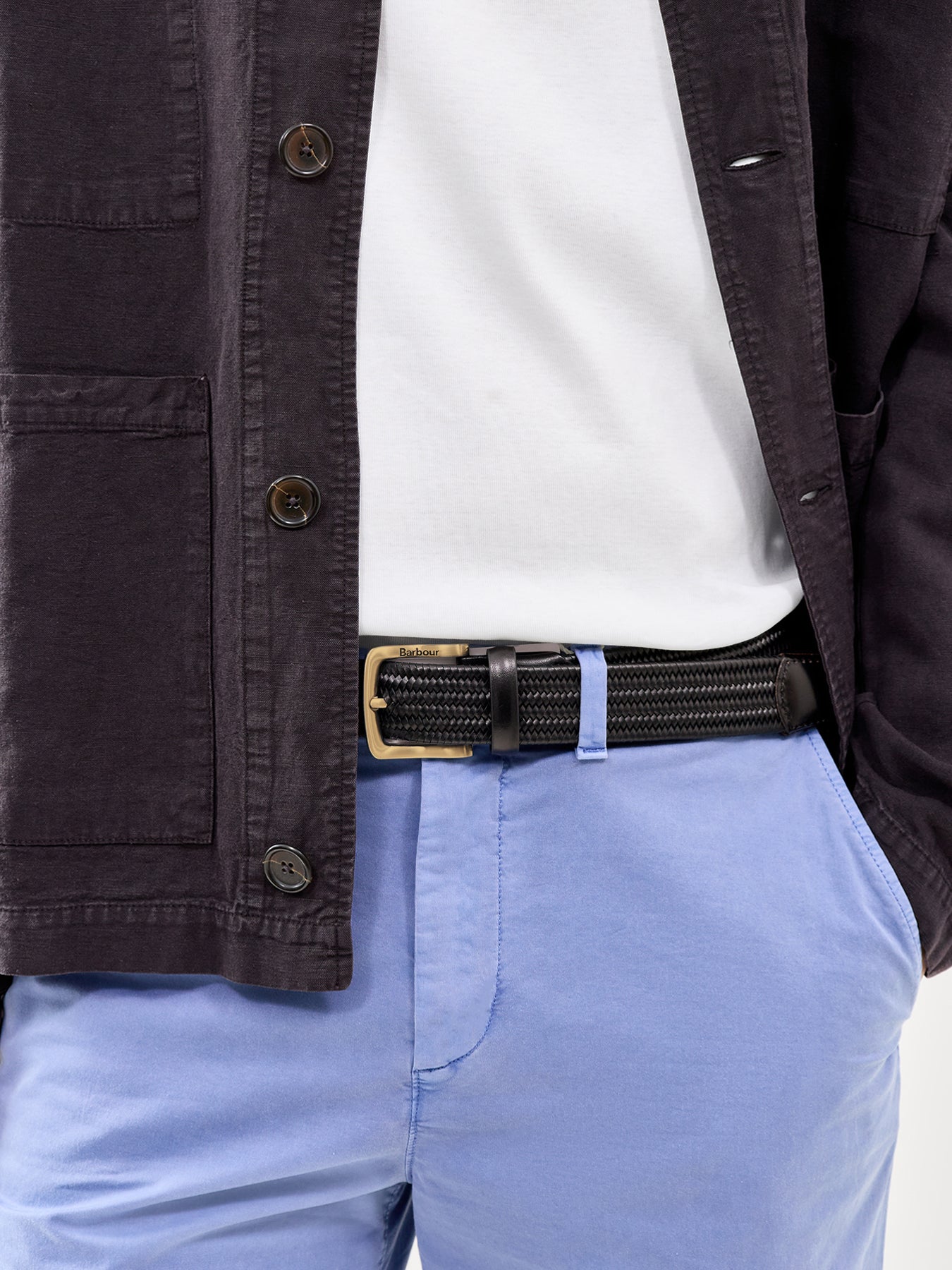 Stretch Leather Woven Belt Black
