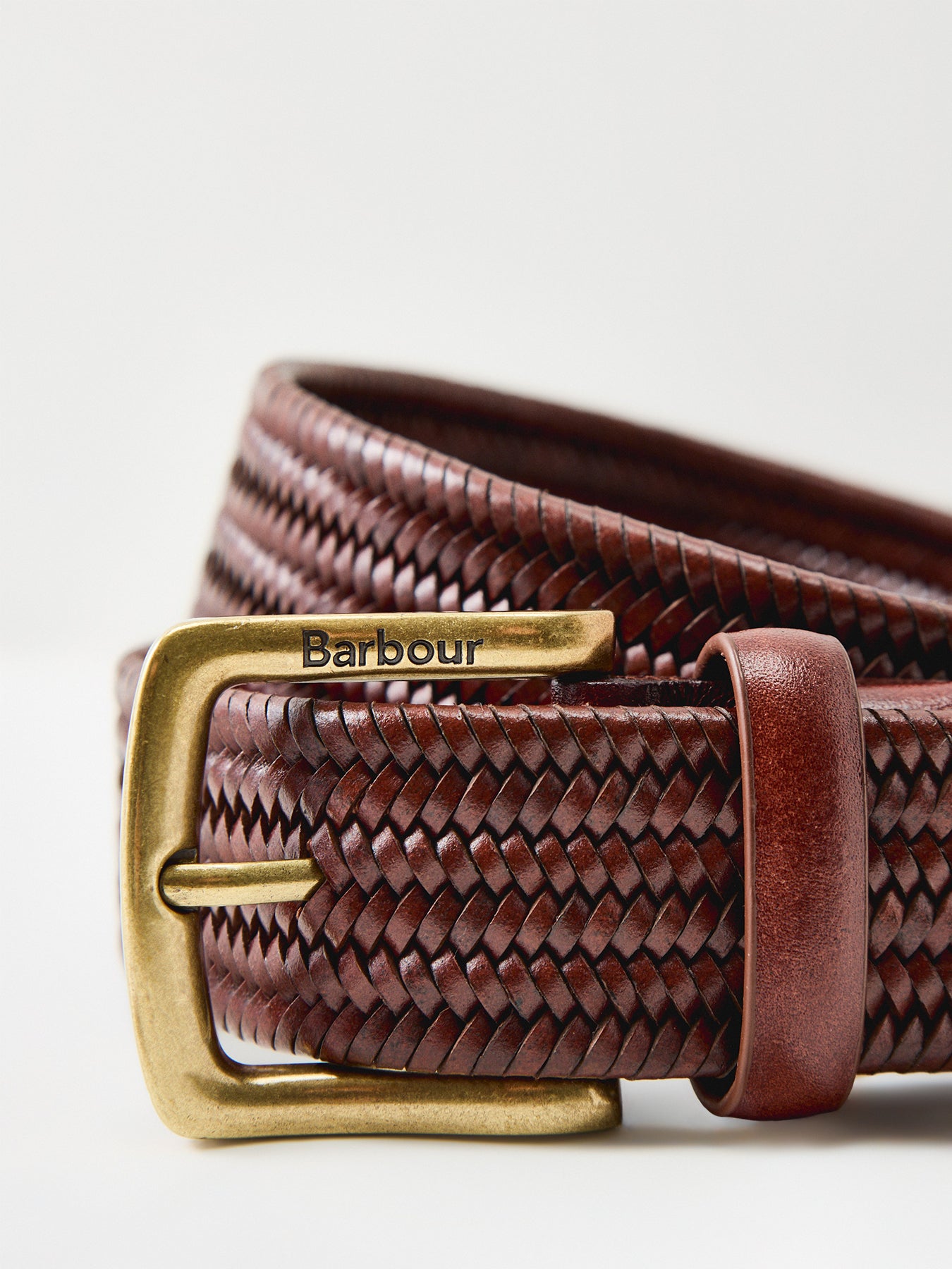 Stretch Leather Woven Belt Brown