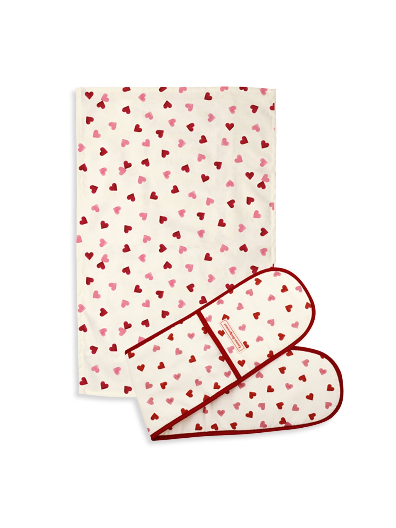 Pink Hearts Oven Glove and Tea Towel Set