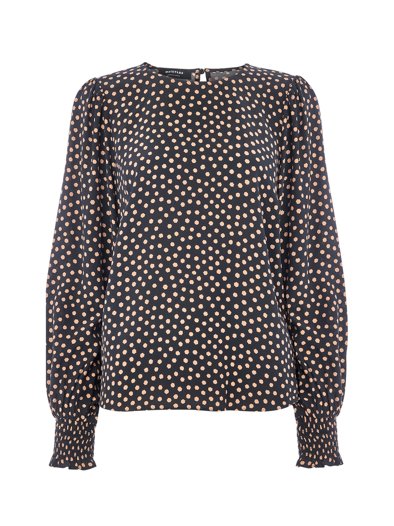 Spot Shirred Cuff Blouse Black