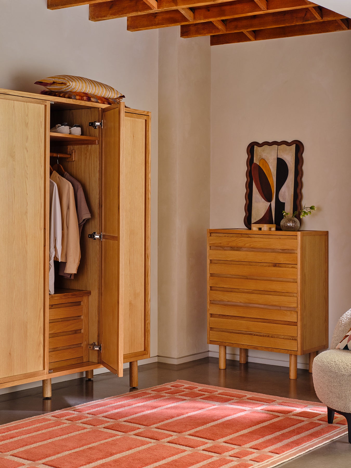 Lattice Wool Rug Coral Medium