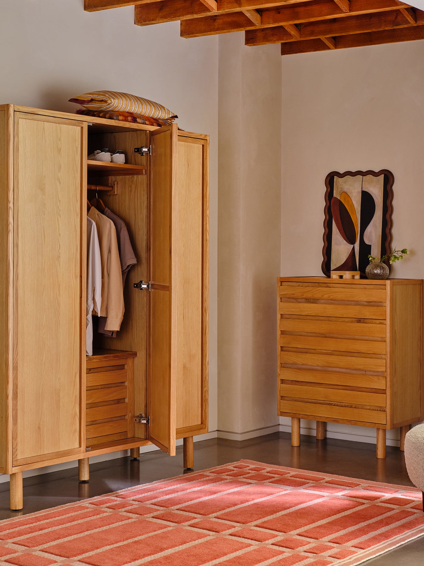 Lattice Wool Rug Coral Large