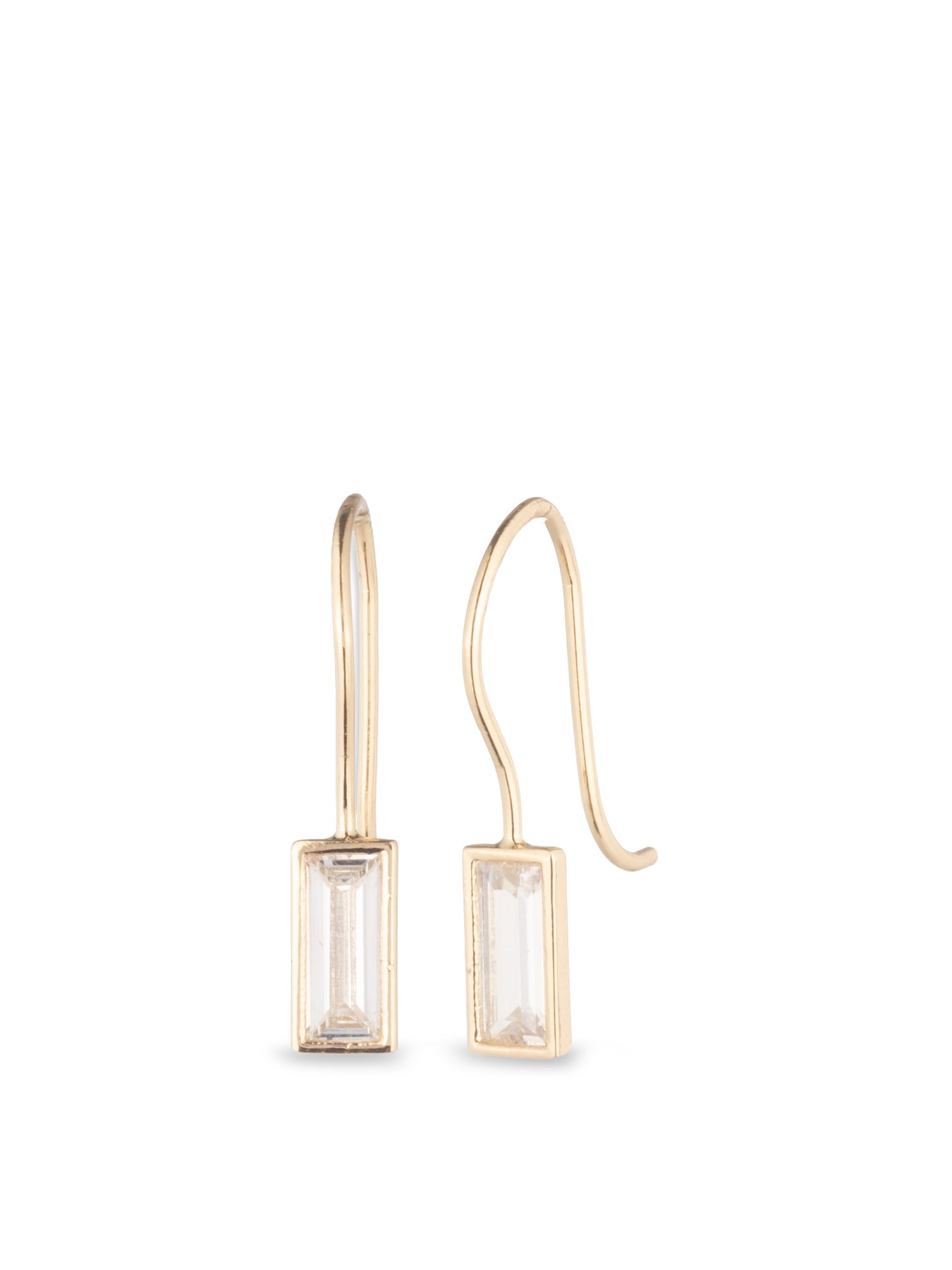 CZ Baguette Drop Earrings Gold
