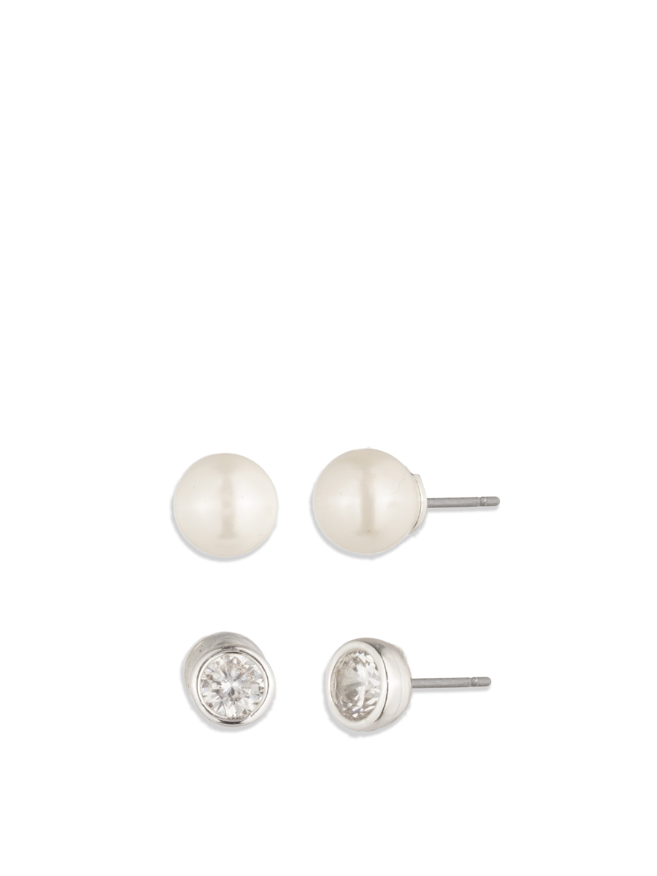 Pearl and CZ Duo Earrings Silver