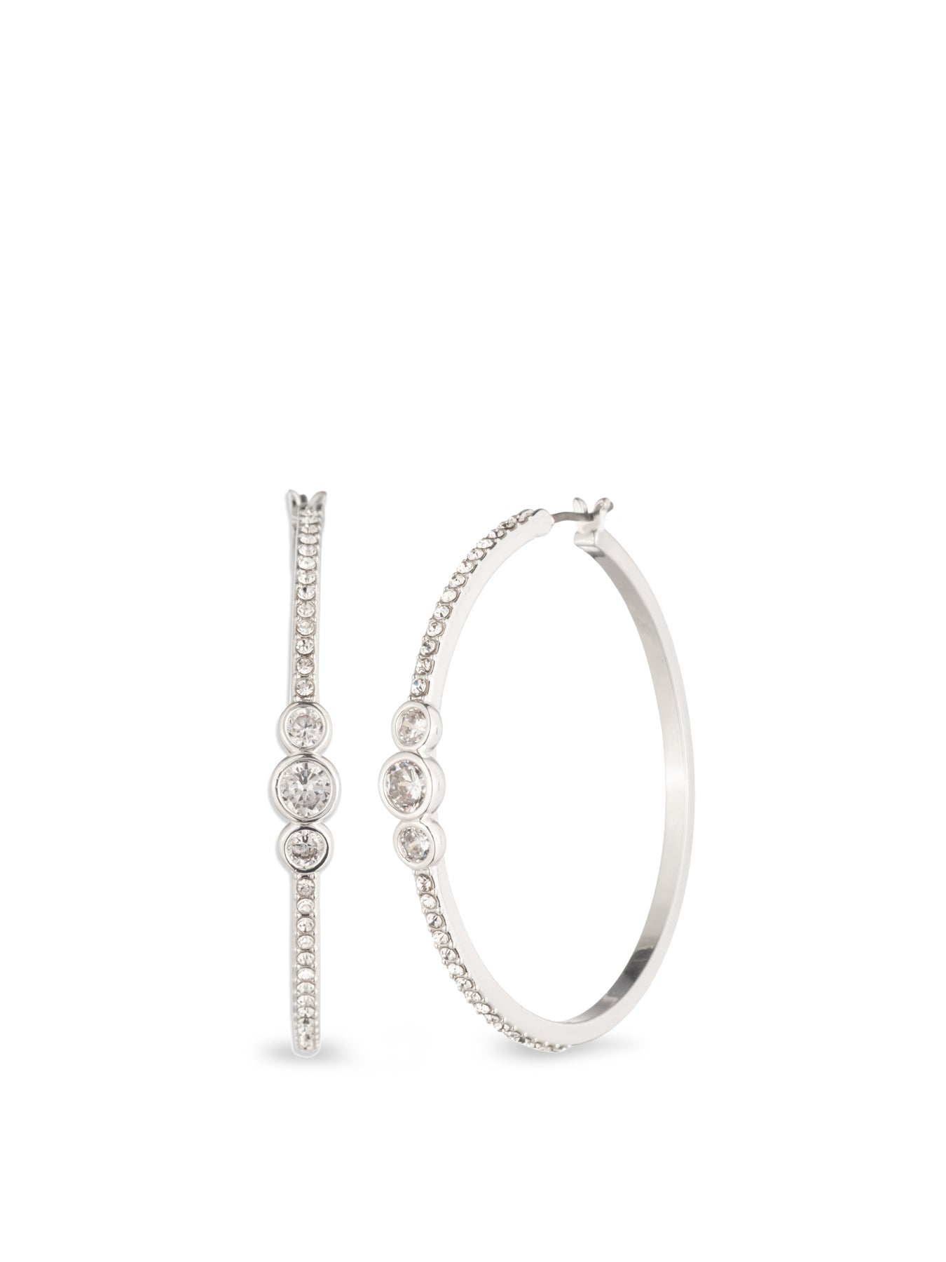 CZ Hoop Earrings 40mm Silver