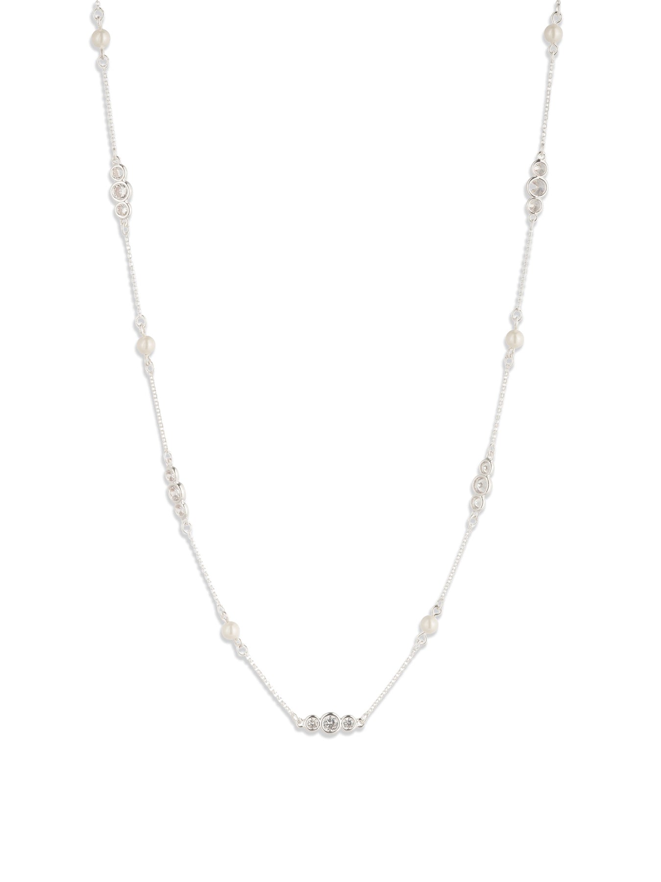 CZ Station Collar Necklace Silver
