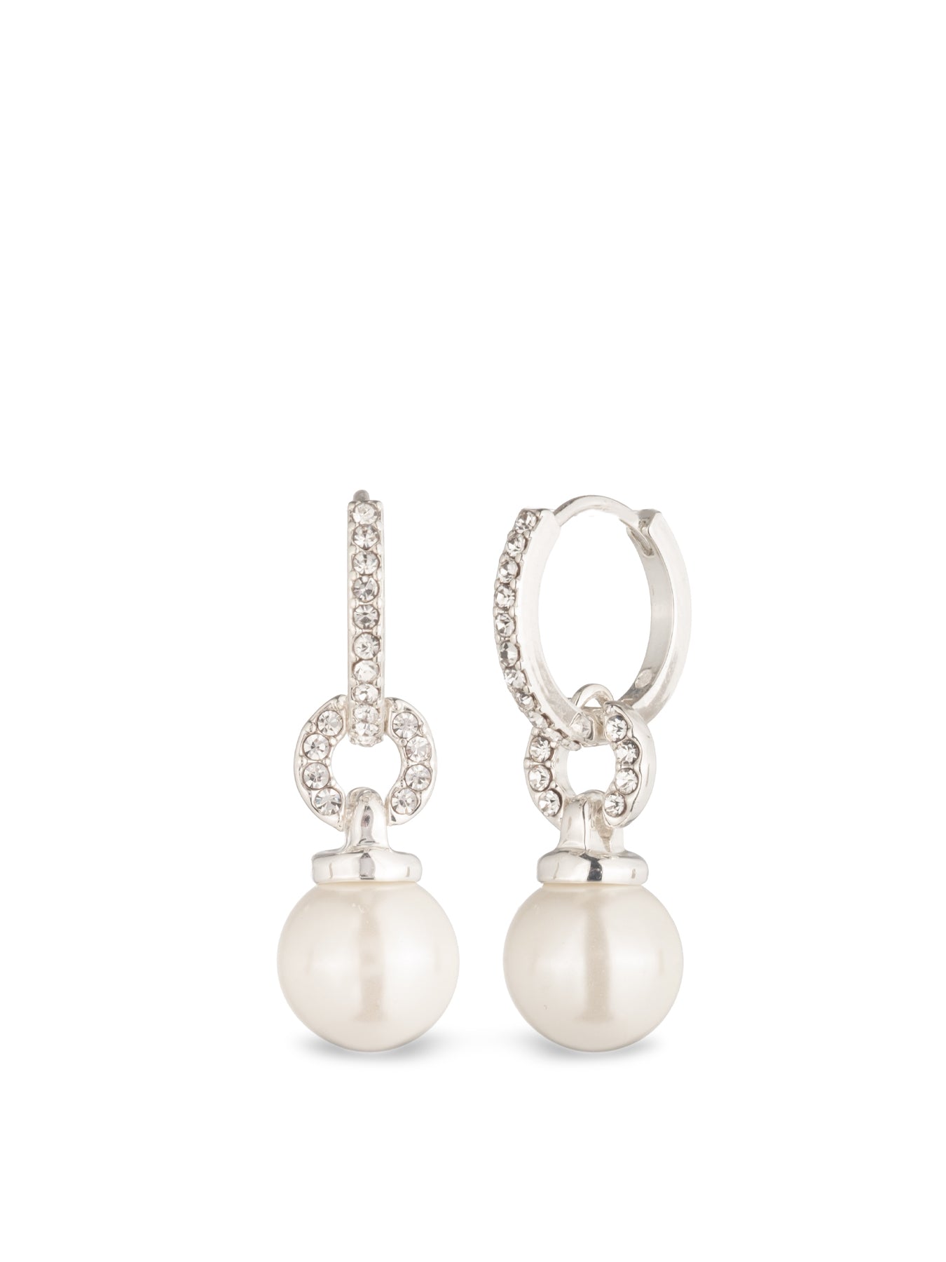 Pearl Huggie Drop Earrings Silver