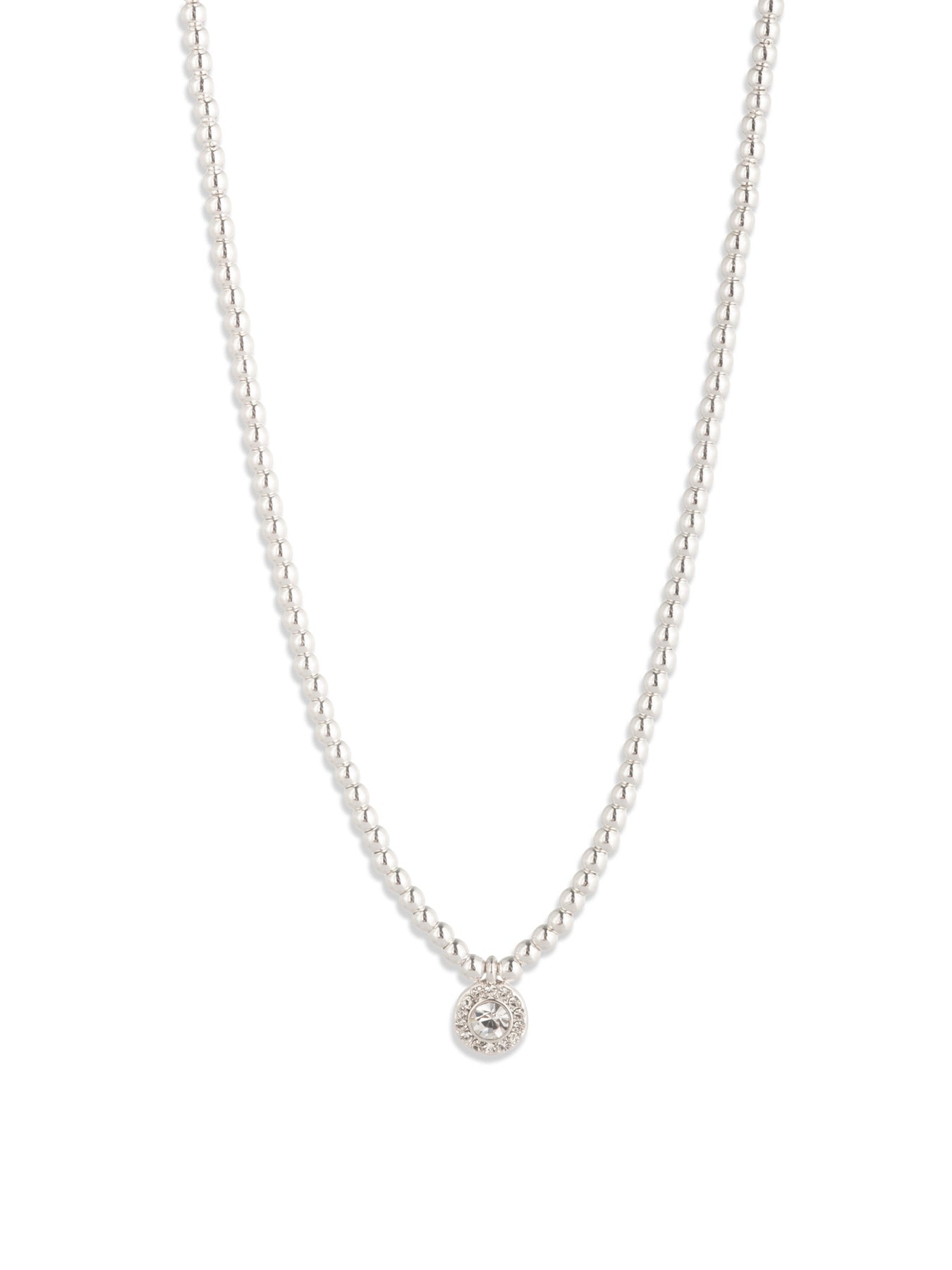 Pavé Bead Pendant Necklace Silver