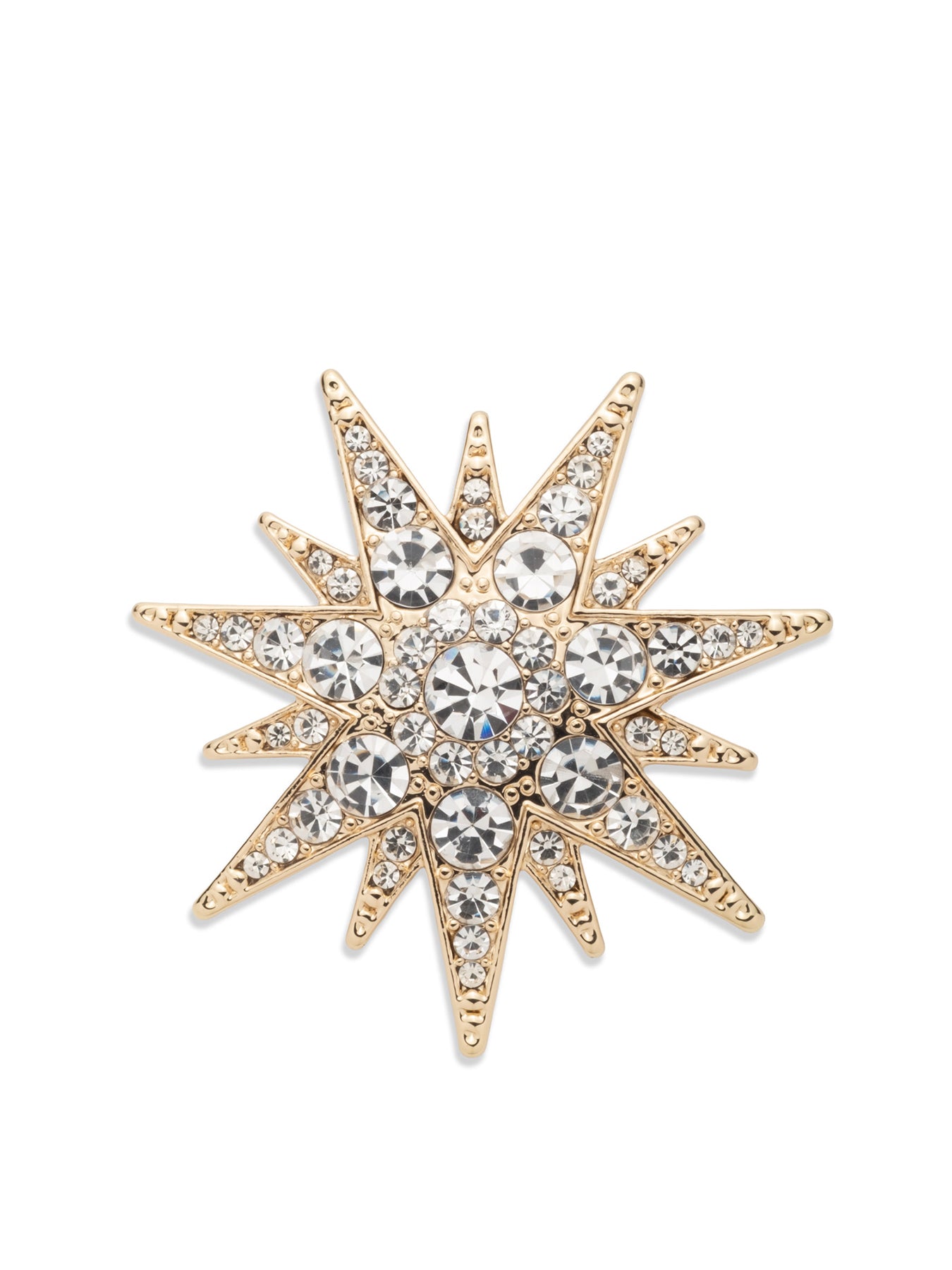 Gold Starburst Crystal Brooch Pin