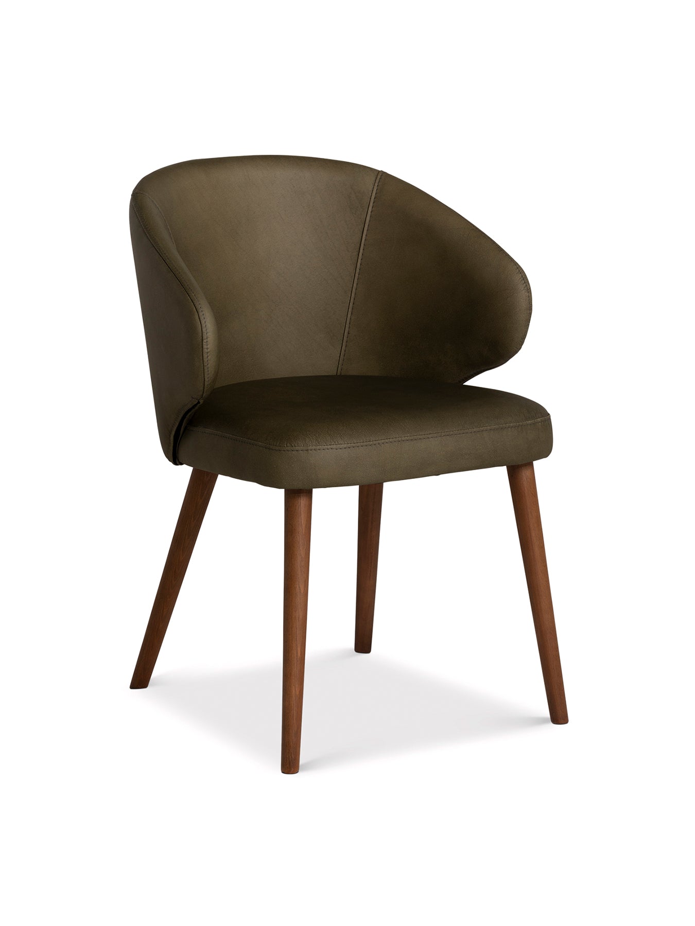 Minerva Green Leather Curved Dining Chair