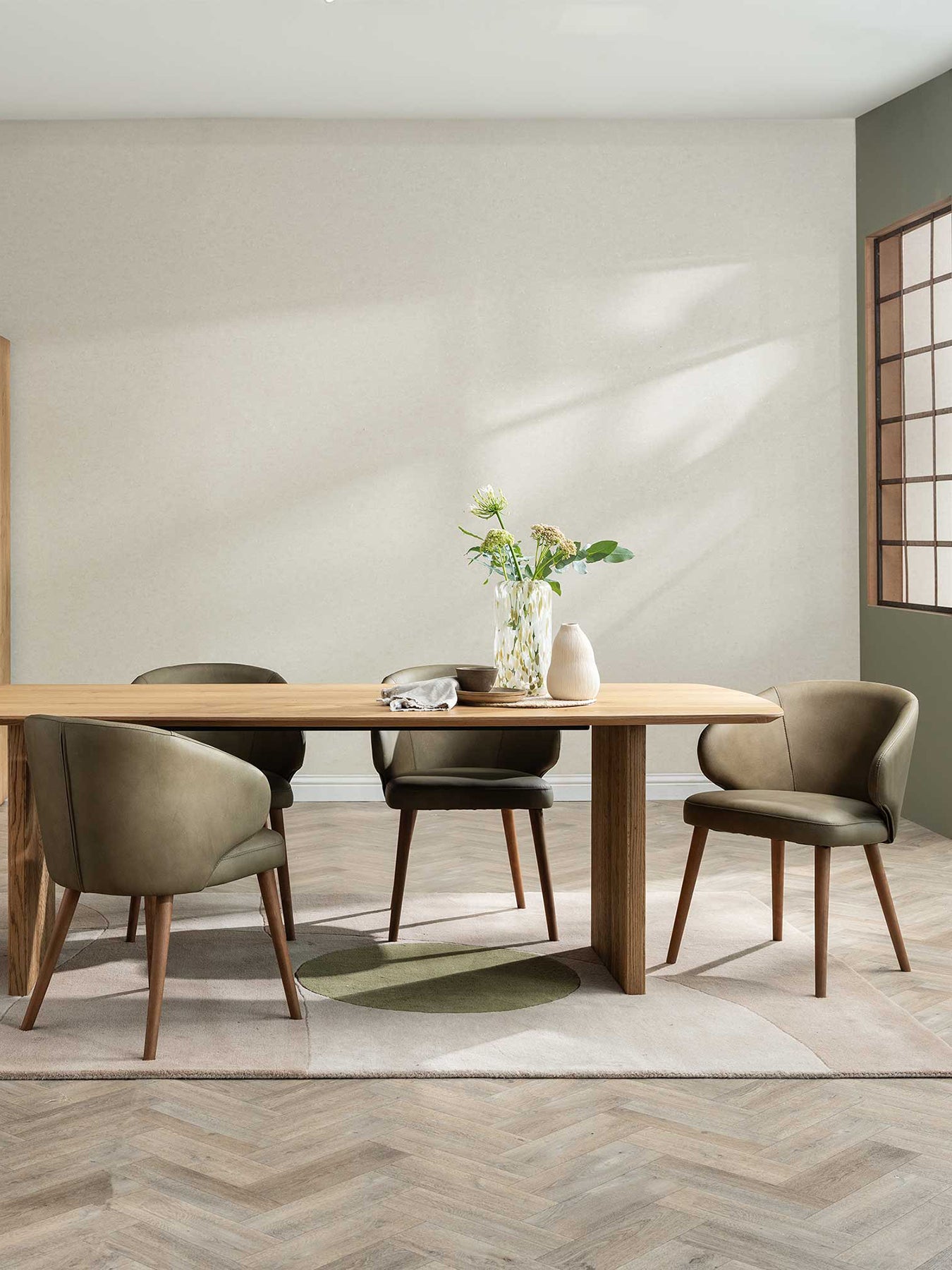 Minerva Green Leather Curved Dining Chair