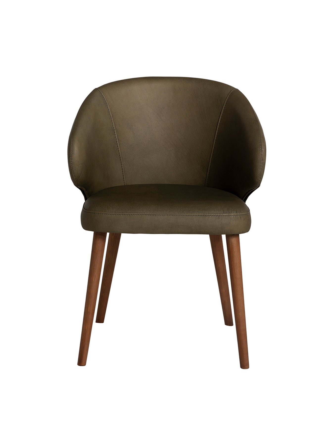 Minerva Green Leather Curved Dining Chair