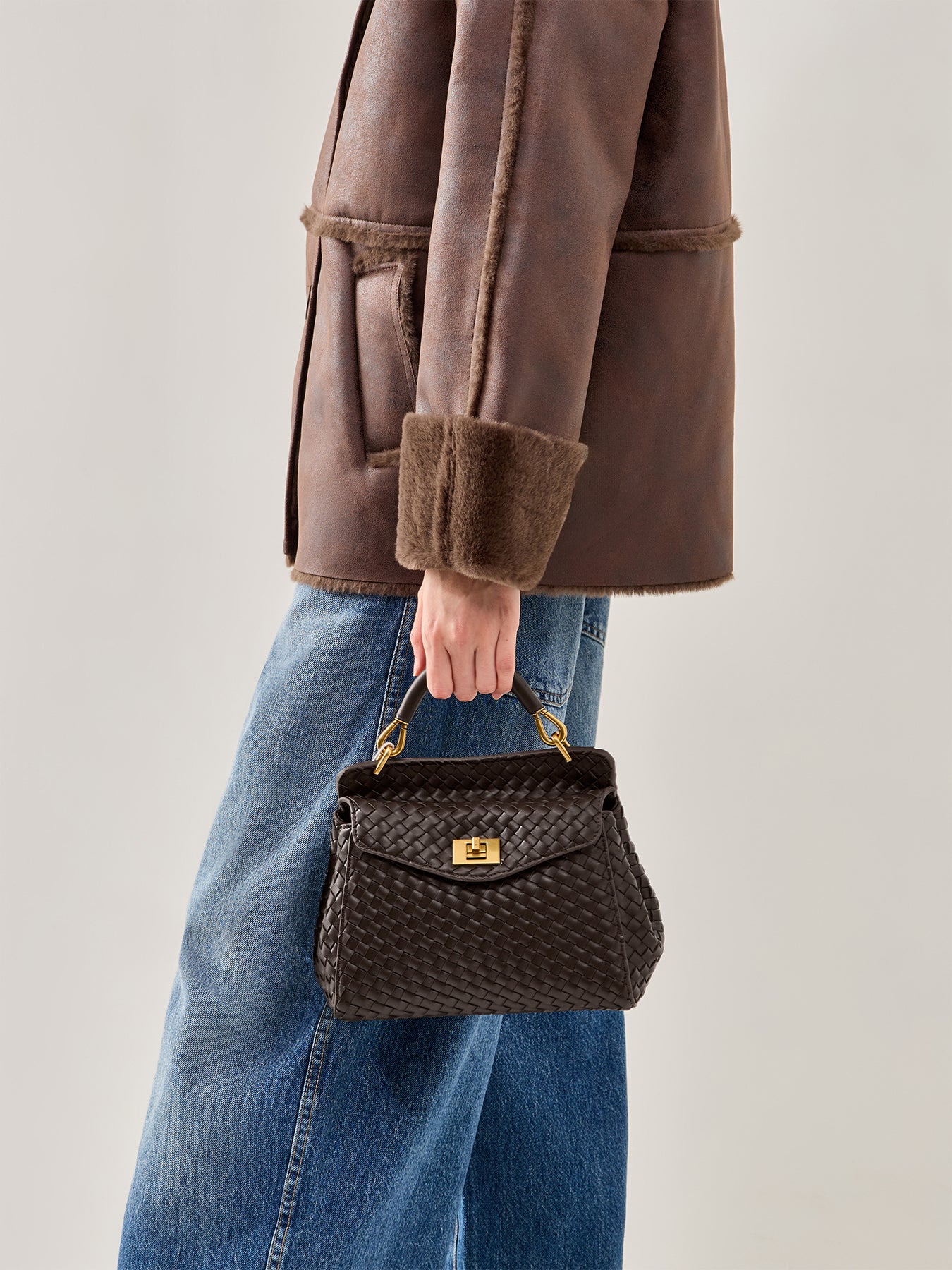 Lucia Classic Top Handle Woven Bag Cream