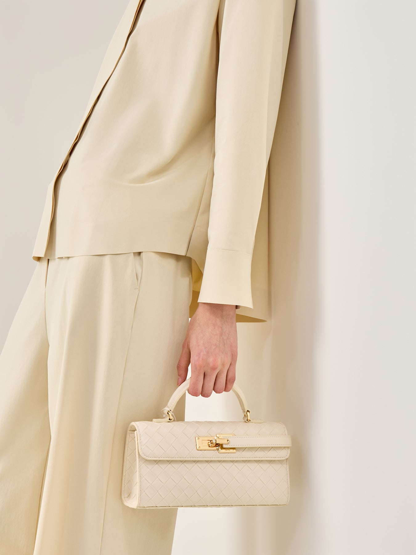 Keyla Weave Top Handle Bag White