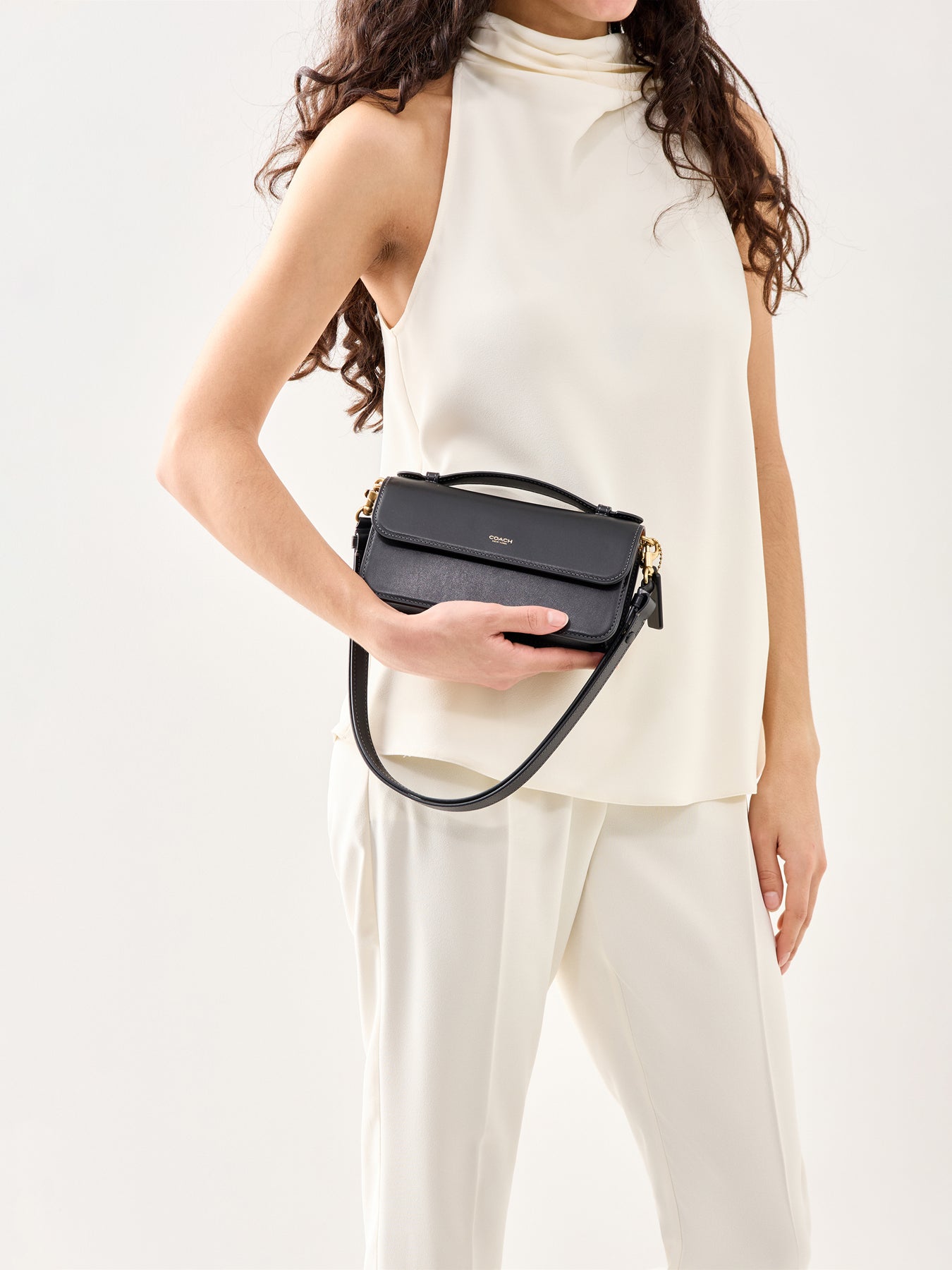 Elora Refined Calf Leather Top Handle Crossbody Bag Black