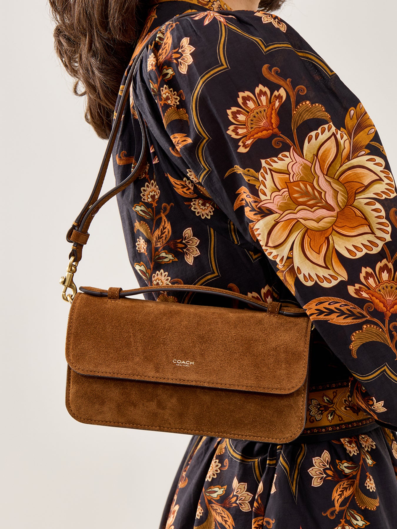 Elora Suede Top Handle Crossbody Bag Warm Brown