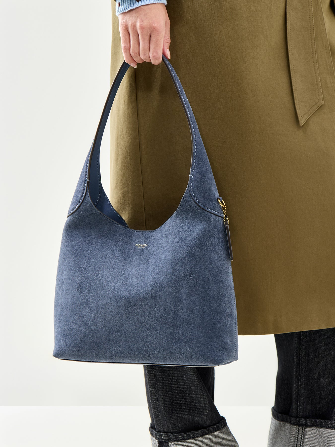 Brooklyn 28 Suede Shoulder Bag Light Denim