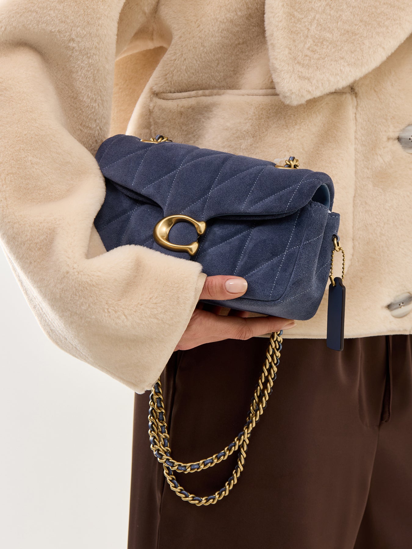 Quilted Suede Tabby Shoulder Bag 20 Blue