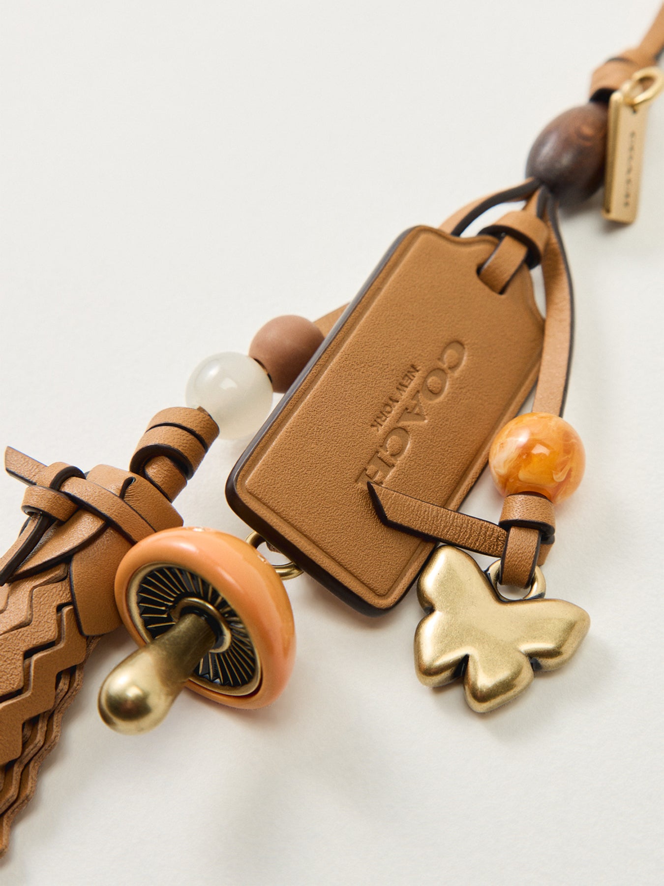 Mushroom Heritage Leather Bag Charm Brown