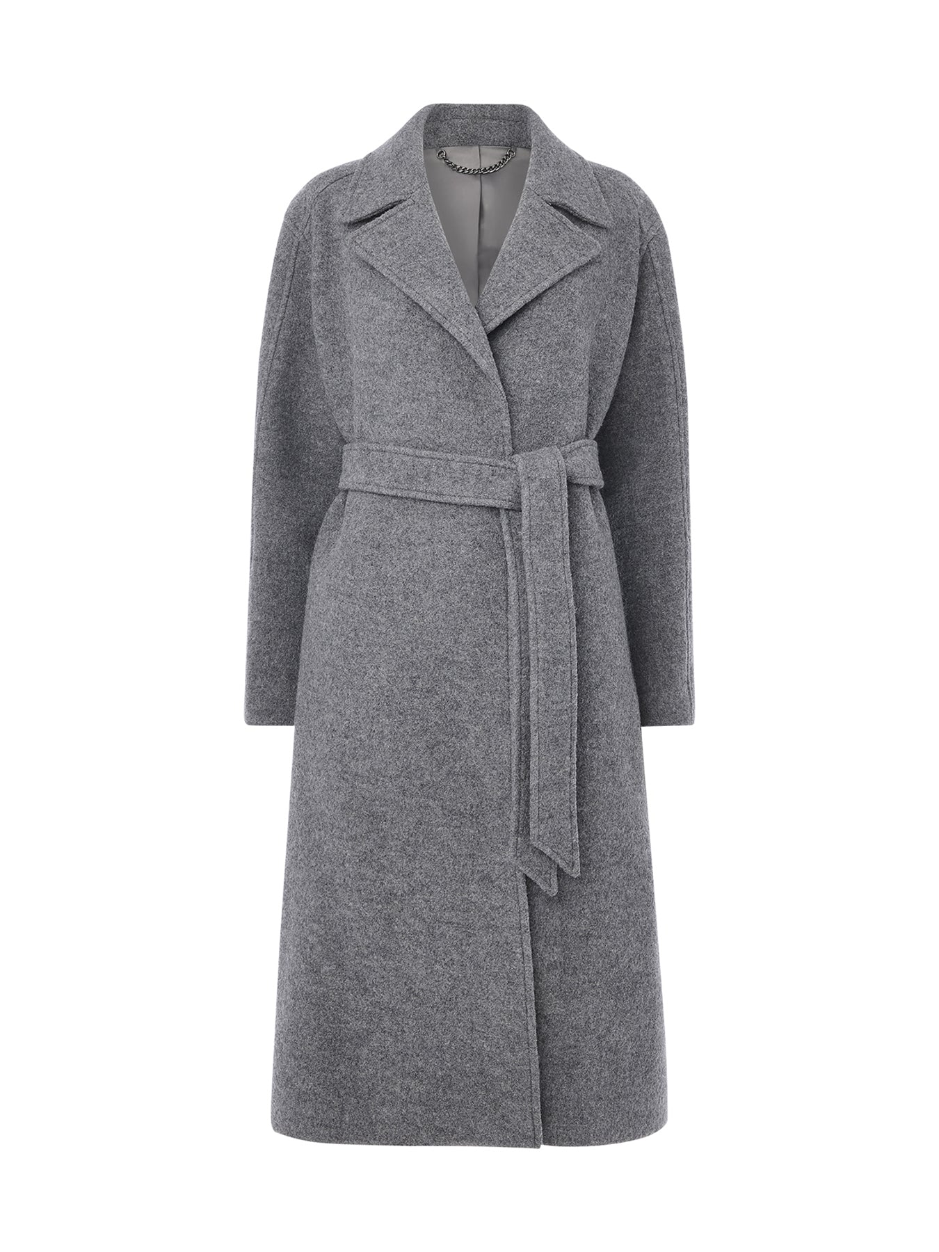 Long Belted Wool Coat Grey