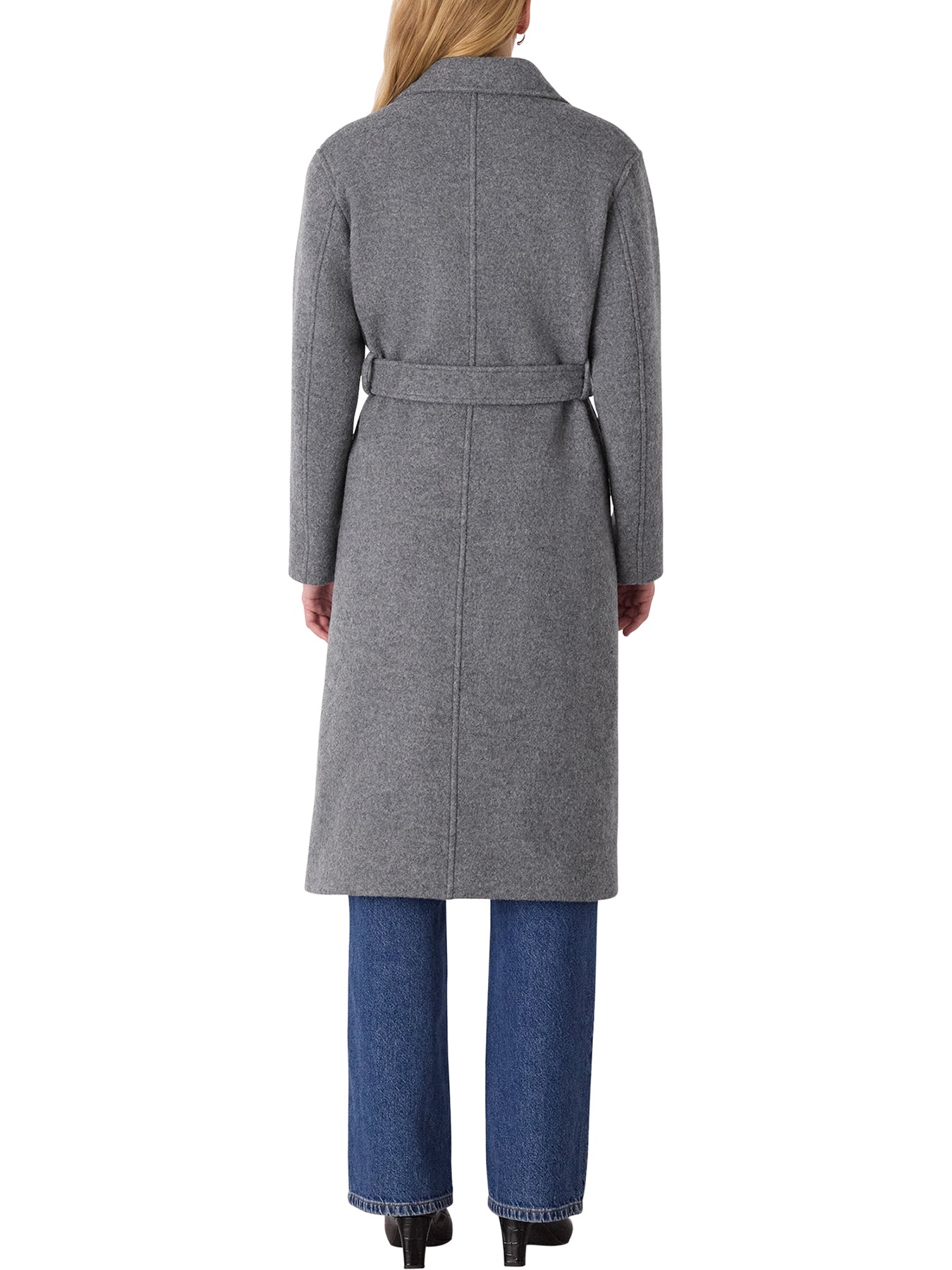 Long Belted Wool Coat Grey