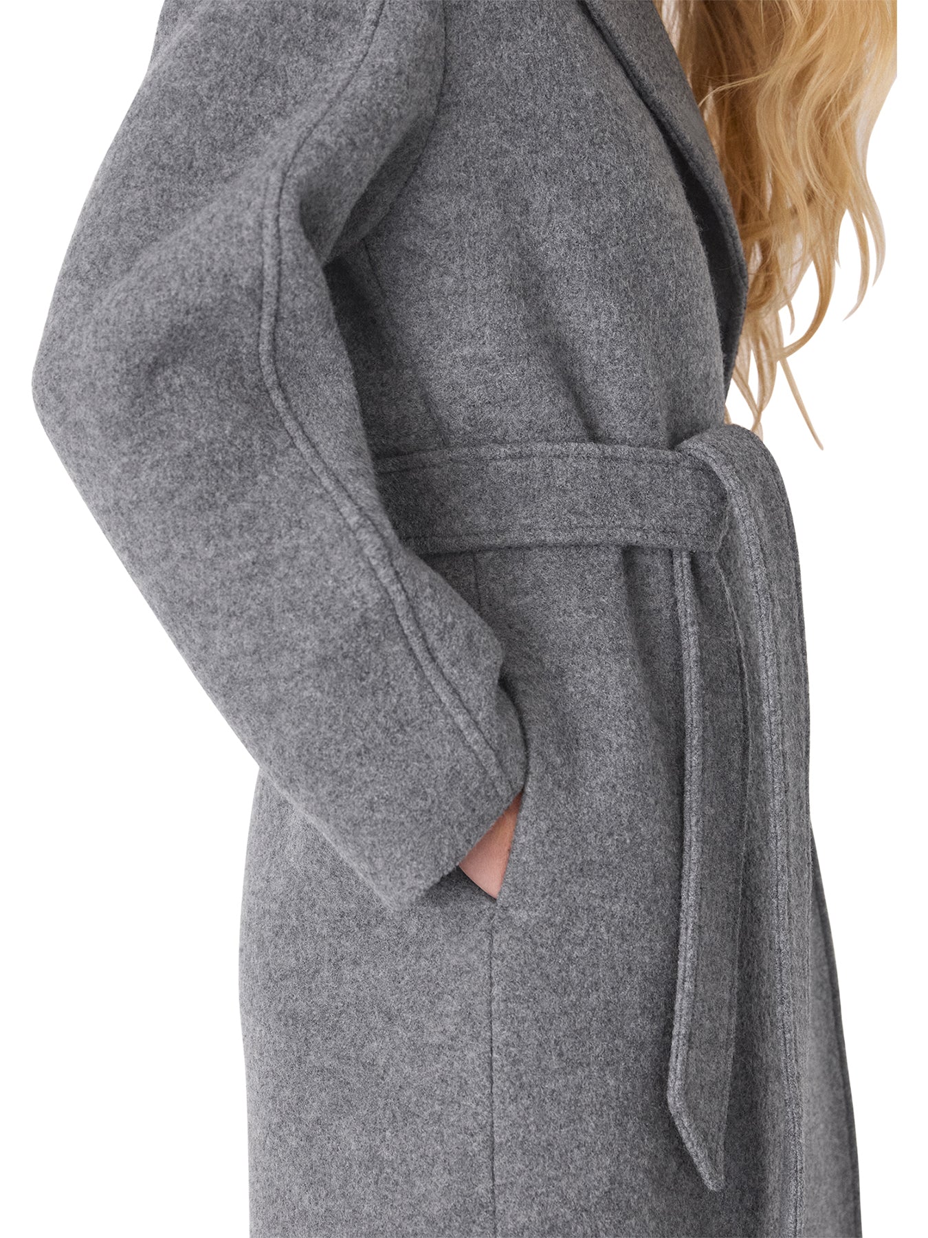Long Belted Wool Coat Grey