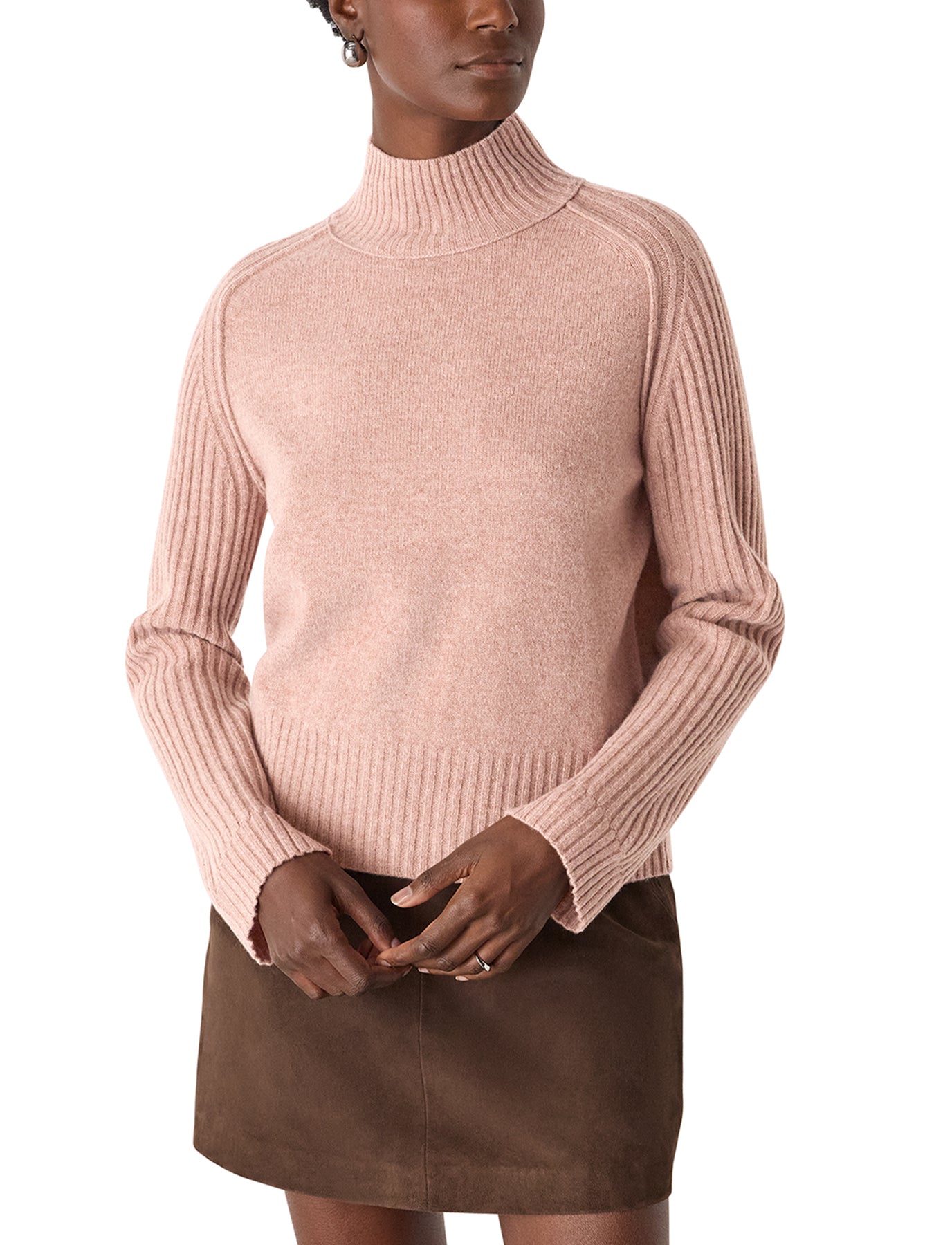 Wool Funnel Neck Knit Pink