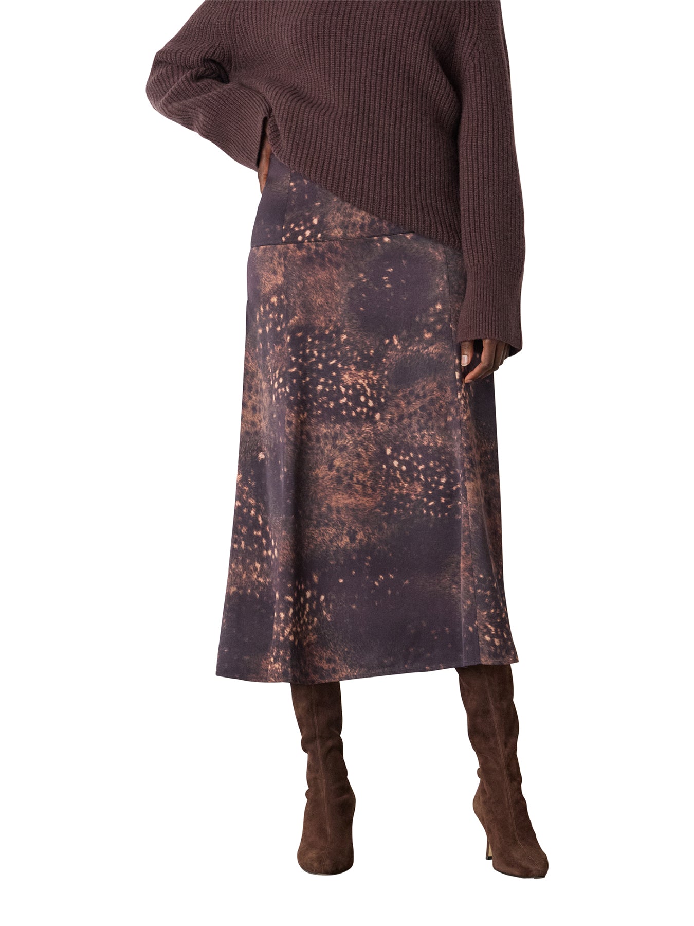 Spotted Animal Midi Skirt Brown