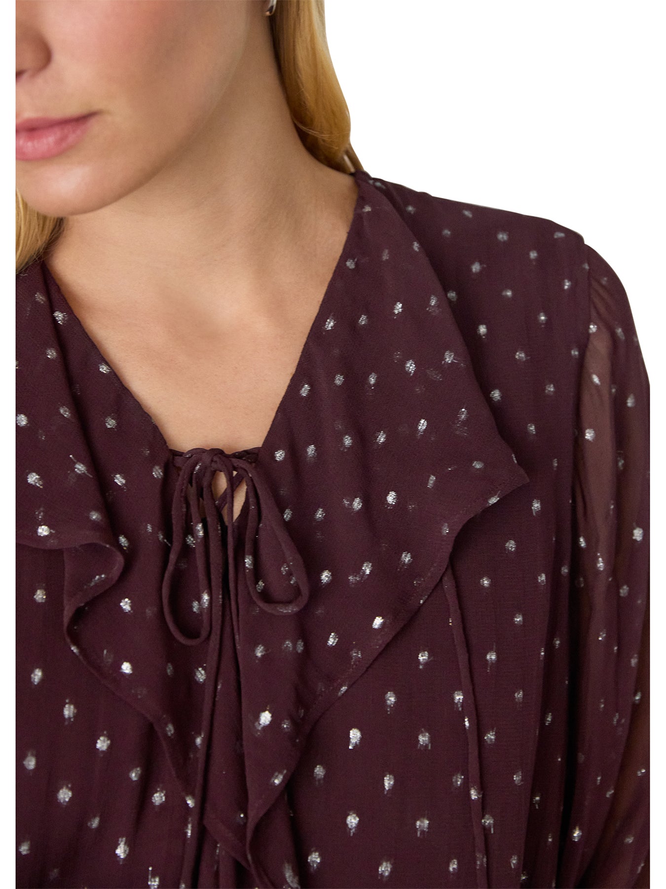 Metallic Dobby Frill Blouse Silver