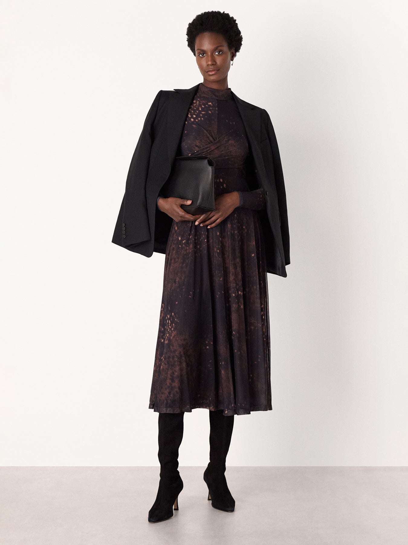Spotted Animal Mesh Dress Brown