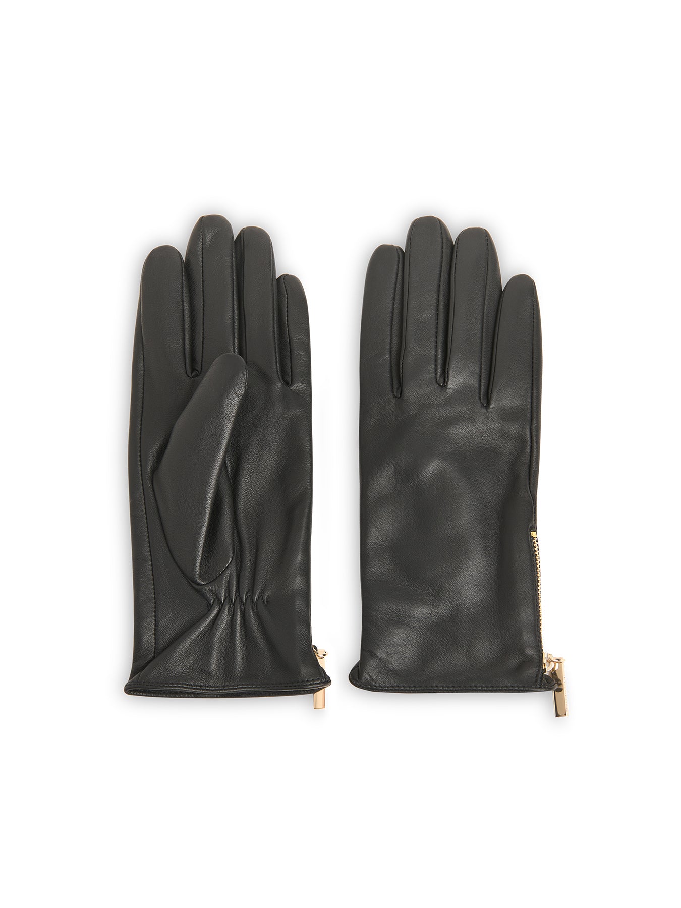 Zip Leather Gloves Black