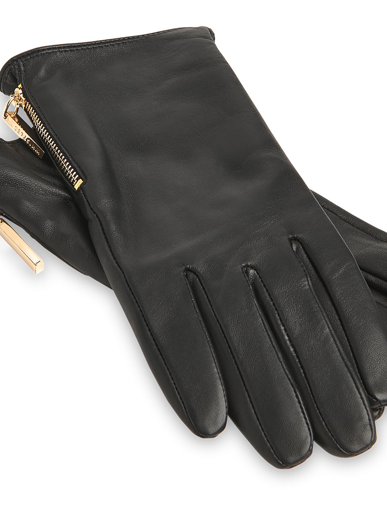 Zip Leather Gloves Black