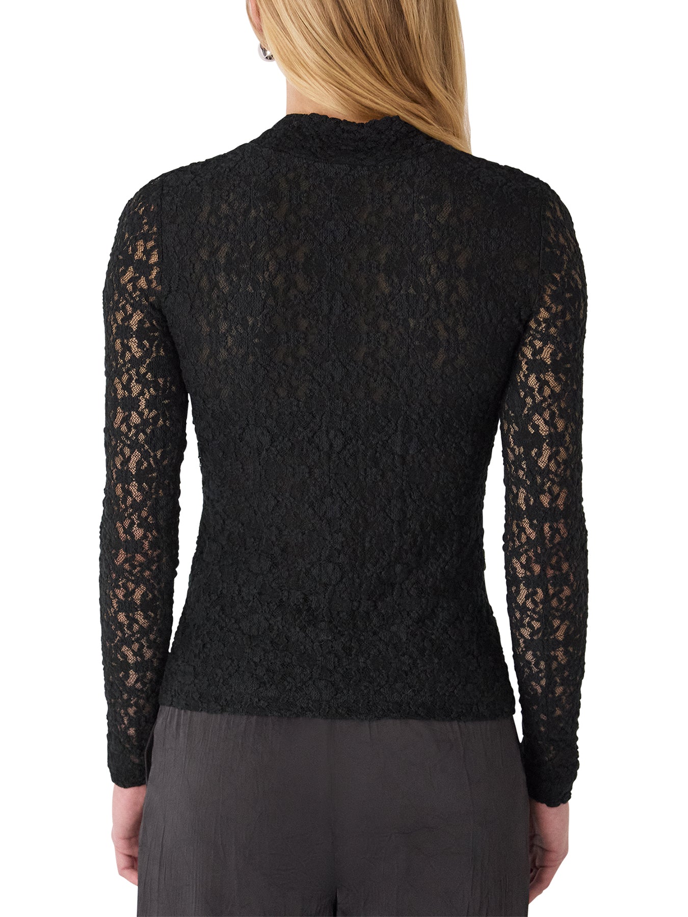 Lace Detail High Neck Top Black