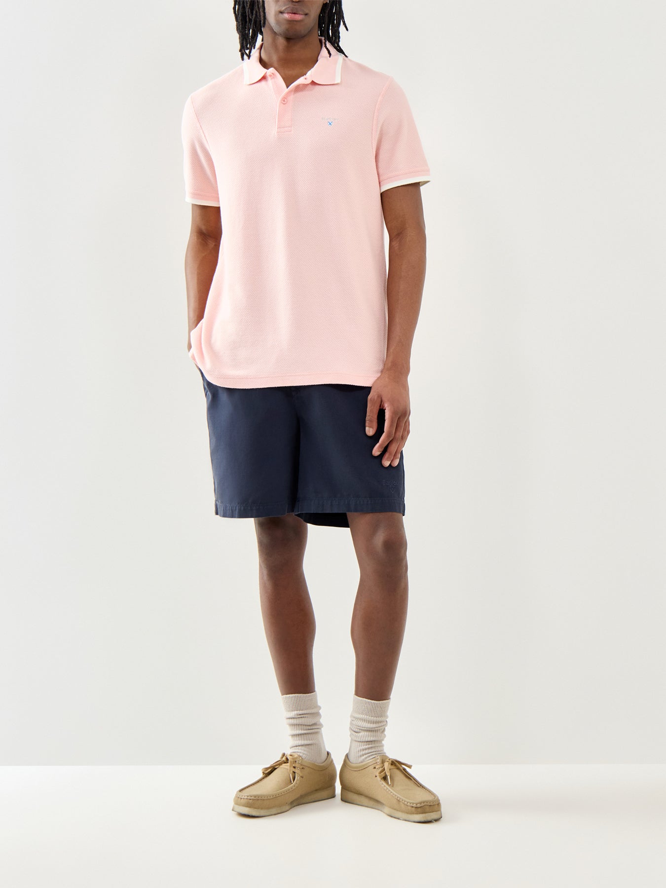 Barbour Ferriby Tailored Polo Shirt Silver Pink