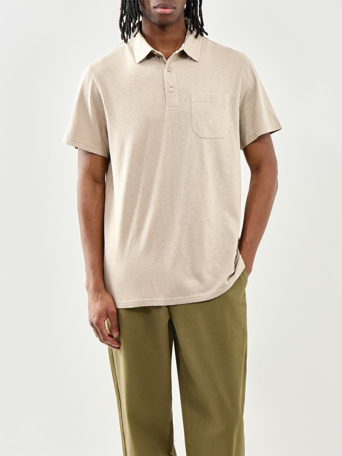 Barbour Steventon Linen Blend Polo Shirt Beige