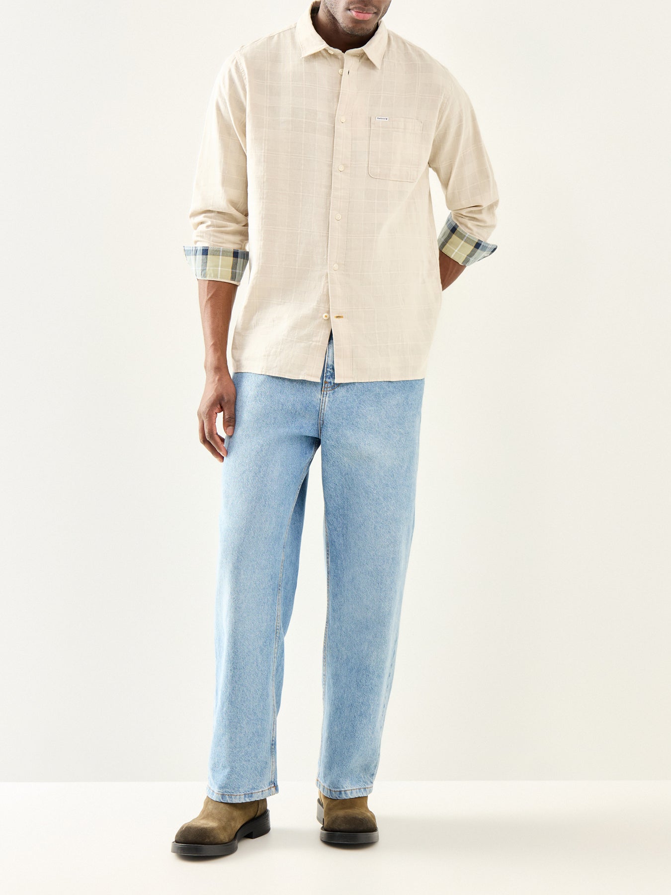 Ingswell Textured Tartan Relaxed Shirt Cream