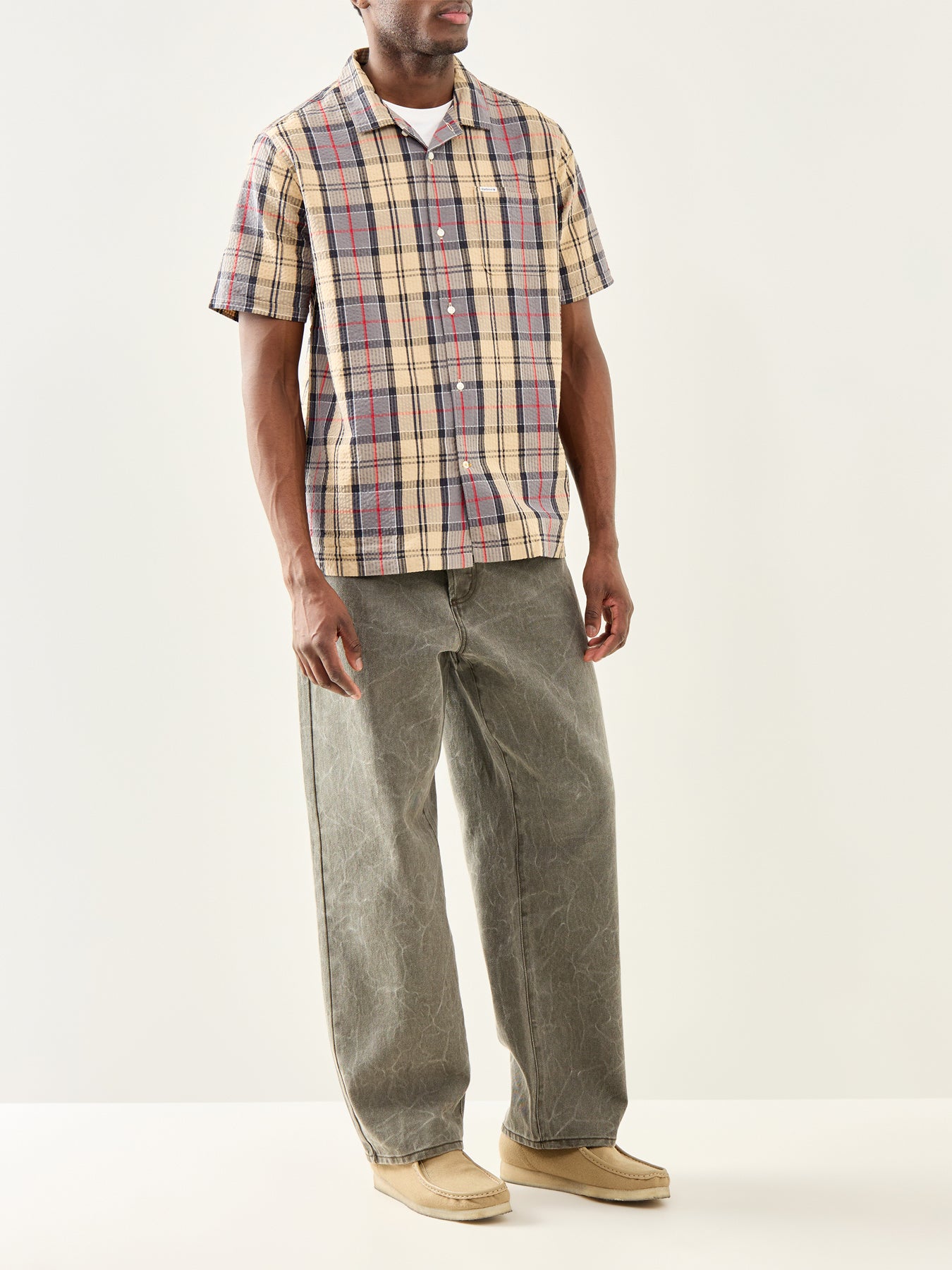 Clyde Seersucker Tartan Short Sleeve Shirt Beige
