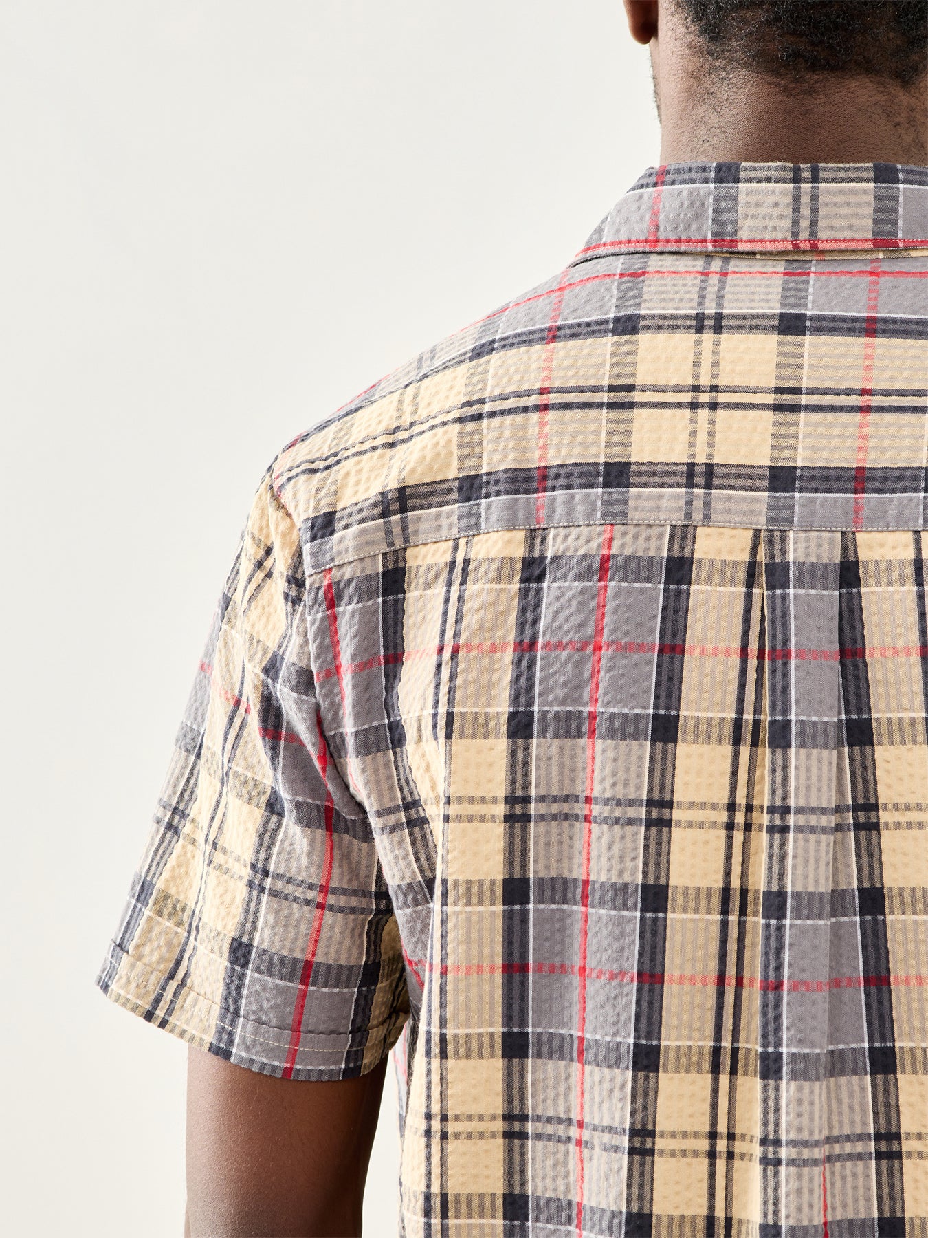 Clyde Seersucker Tartan Short Sleeve Shirt Beige