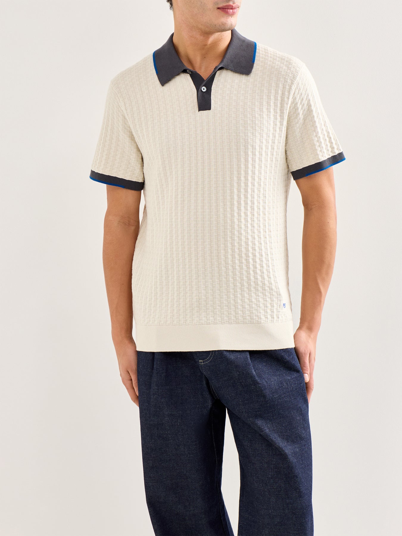 Knitted Textured Short Sleeve Polo White