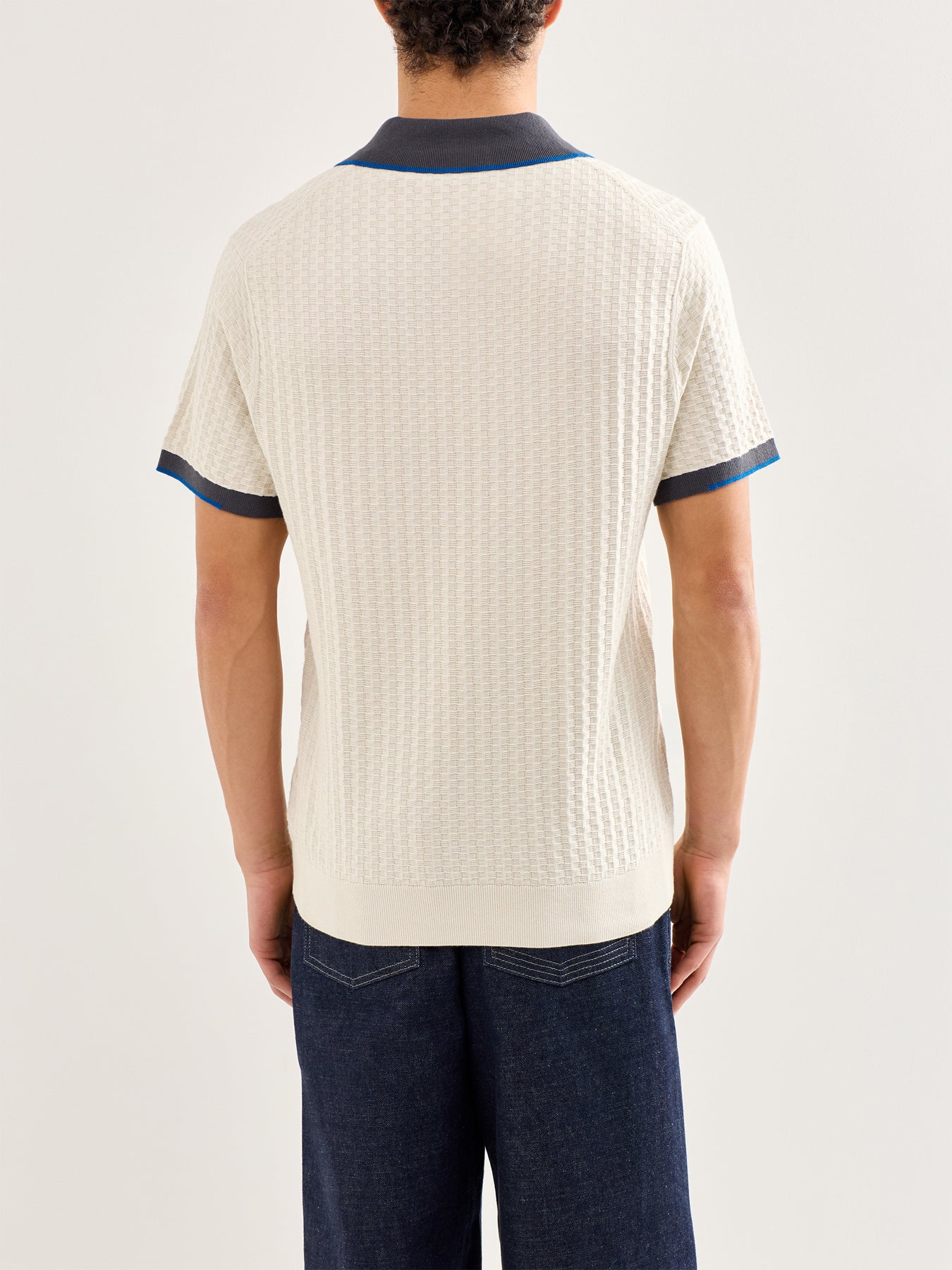 Knitted Textured Short Sleeve Polo White
