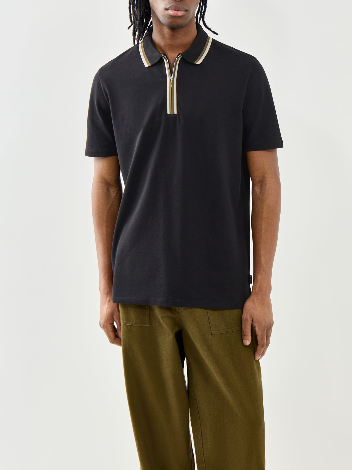 PS Paul Smith Zip Neck Cotton Polo Shirt Black