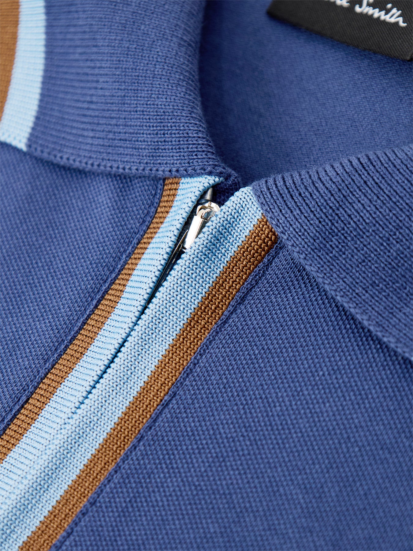 PS Paul Smith Zip Neck Cotton Polo Shirt Blue