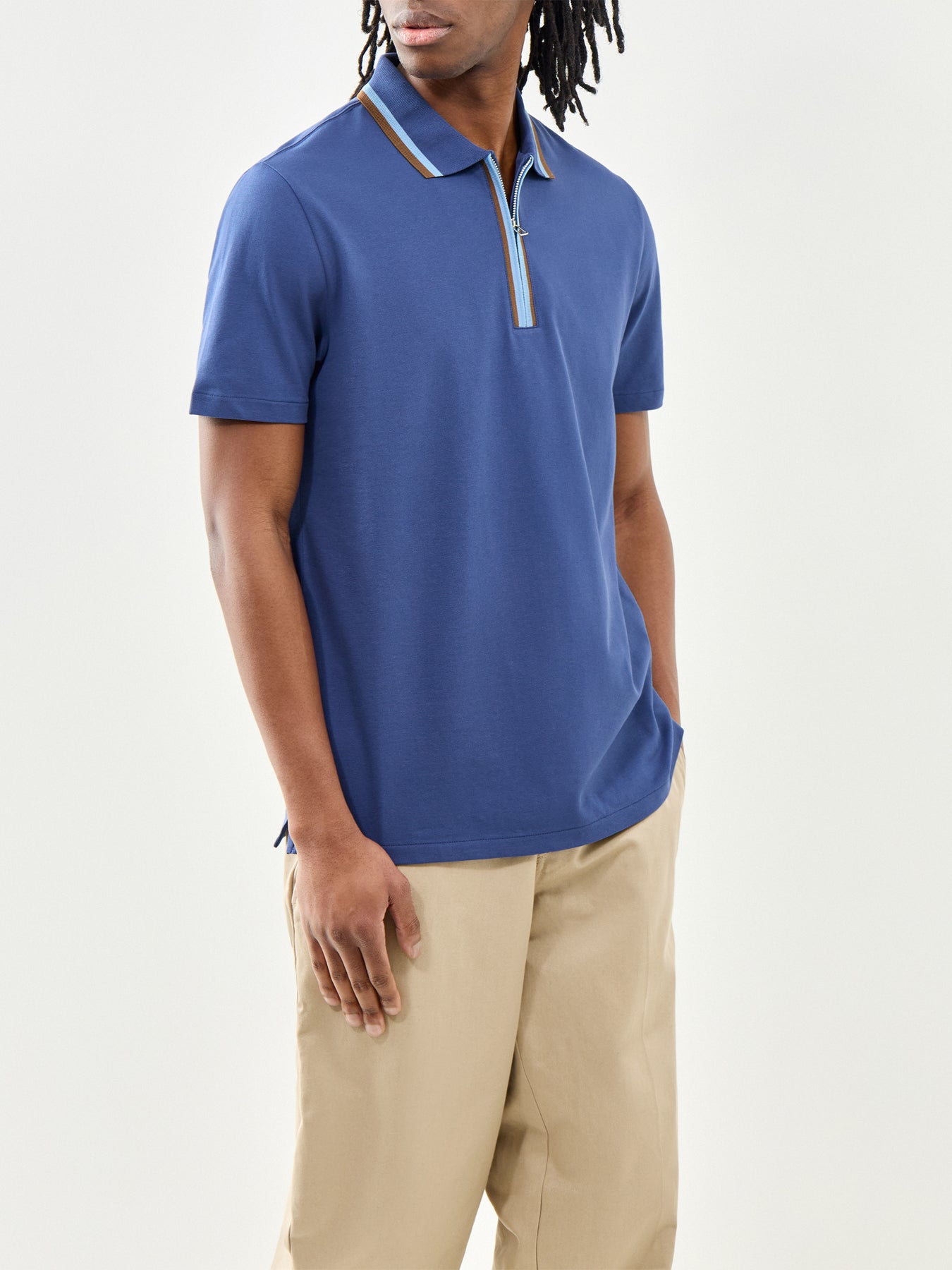 PS Paul Smith Zip Neck Cotton Polo Shirt Blue