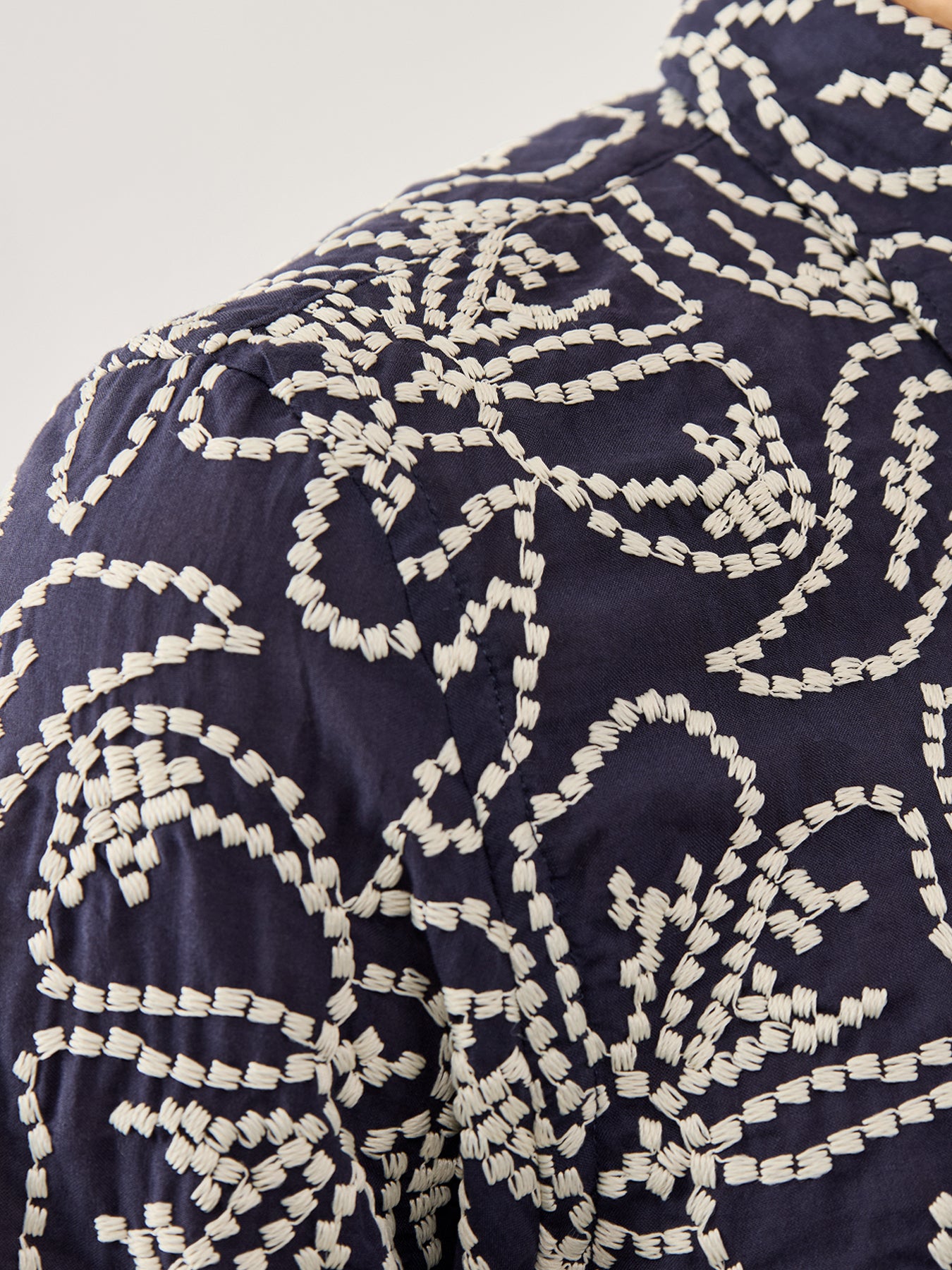 Embroidered Flower Shirt Navy