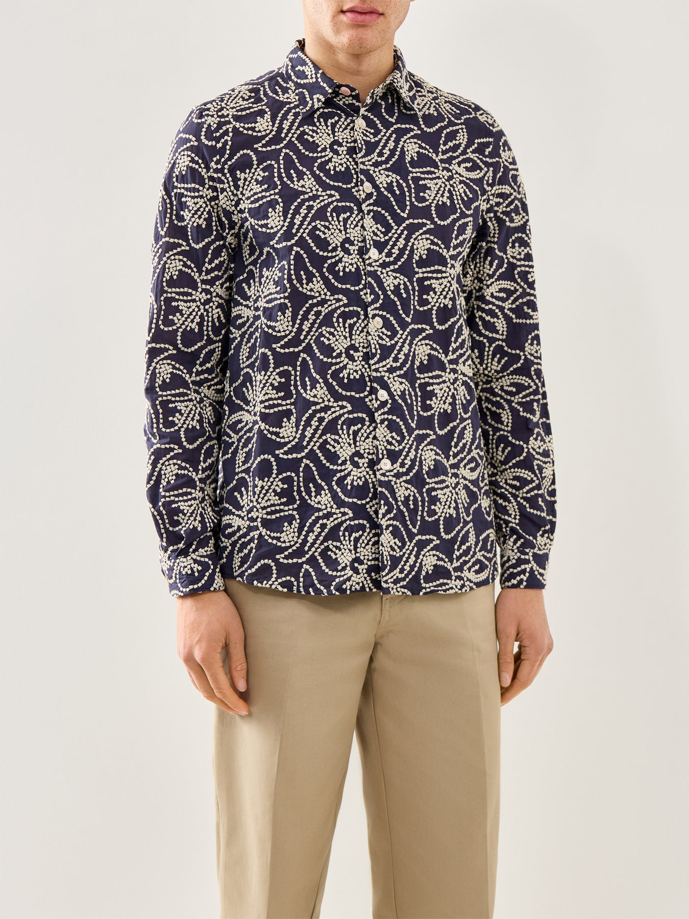 Embroidered Flower Shirt Navy