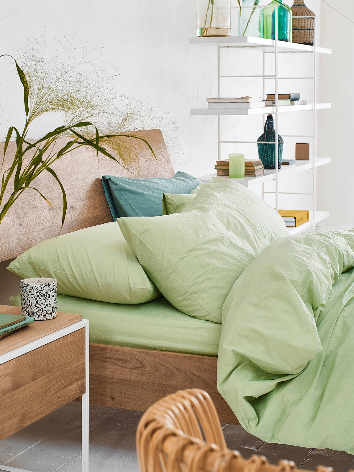 Loweswater Organic Cotton Percale Duvet Cover Set - Willow Green